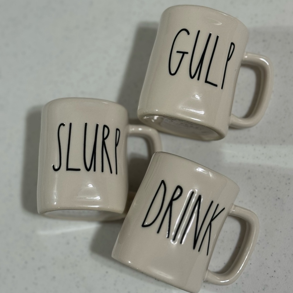 Rae Dunn White Mini Mug Trio - Gulp, Slurp, Drink - Picture 1 of 1